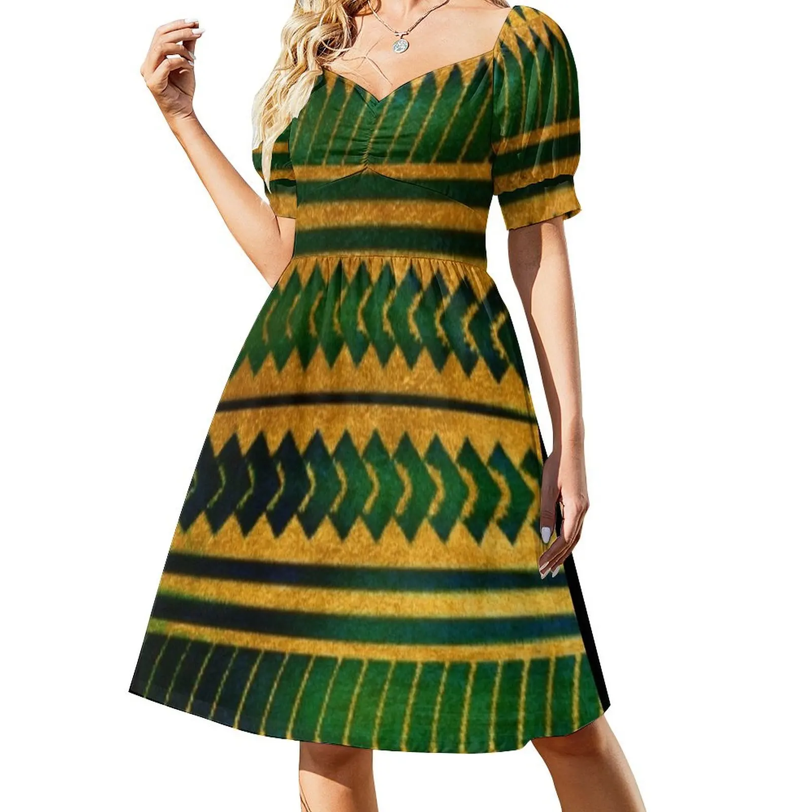 

Tribal Green and Gold Short Sleeved Dress women's fashion dresses dresses for womens 2025 Dress