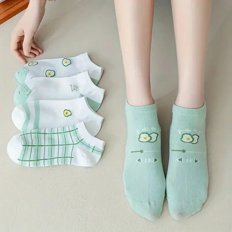 5 Pairs Avocado Print Socks, Cute & Lightweight Ankle Socks, Women\'s Stockings & Hosiery