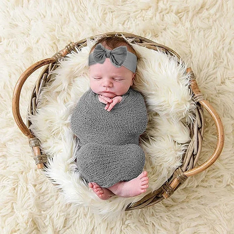 Newborn Photo Shooting Outfit Props Soft Solid Color Backdrop Blankets+Wraps+Bow Tie Headwear Baby Photography Mat Accessories