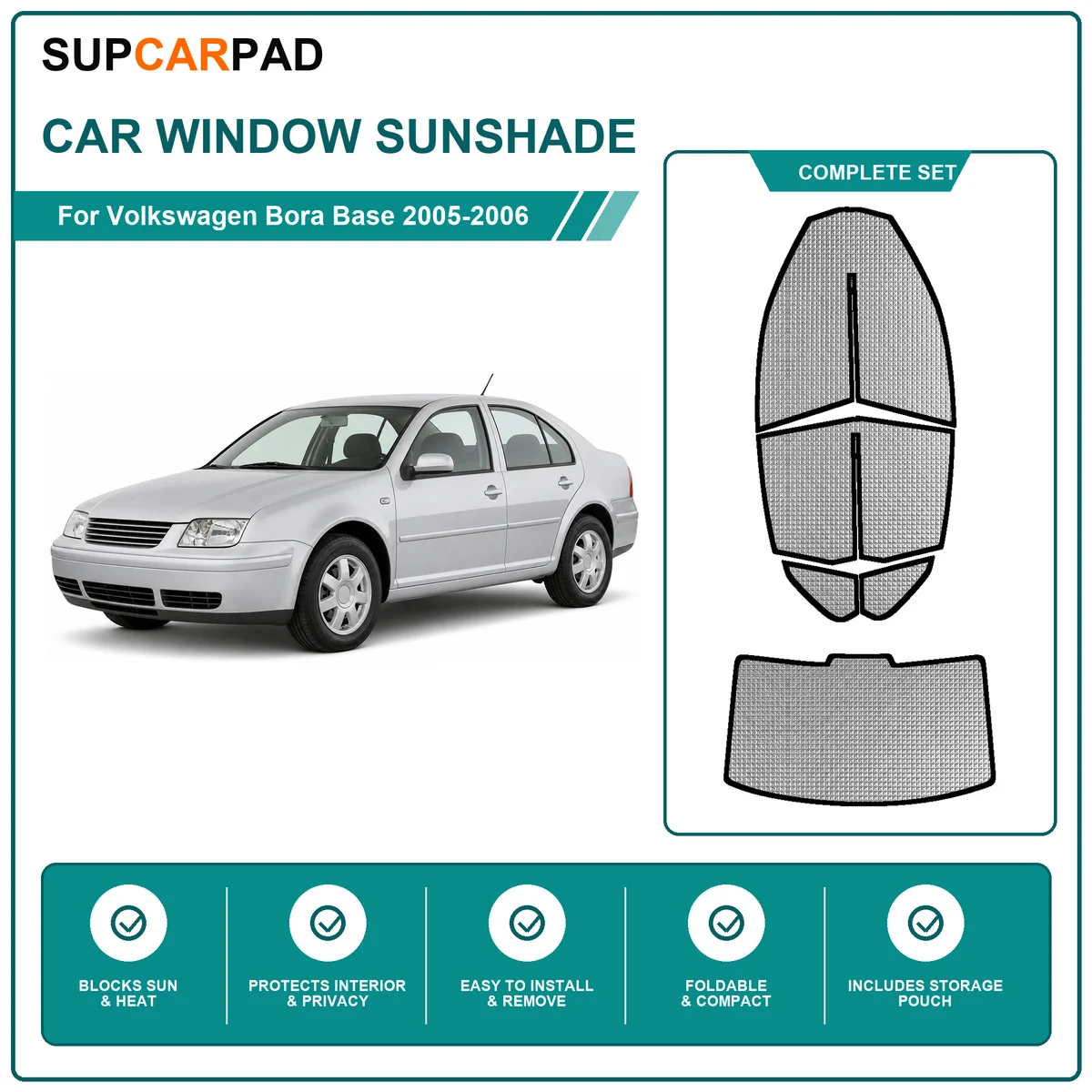 For Volkswagen Bora Base 2005-2006 Full Set Car Window Sunshades UV Block Privacy Heat Insulated Foldable Car Curtain