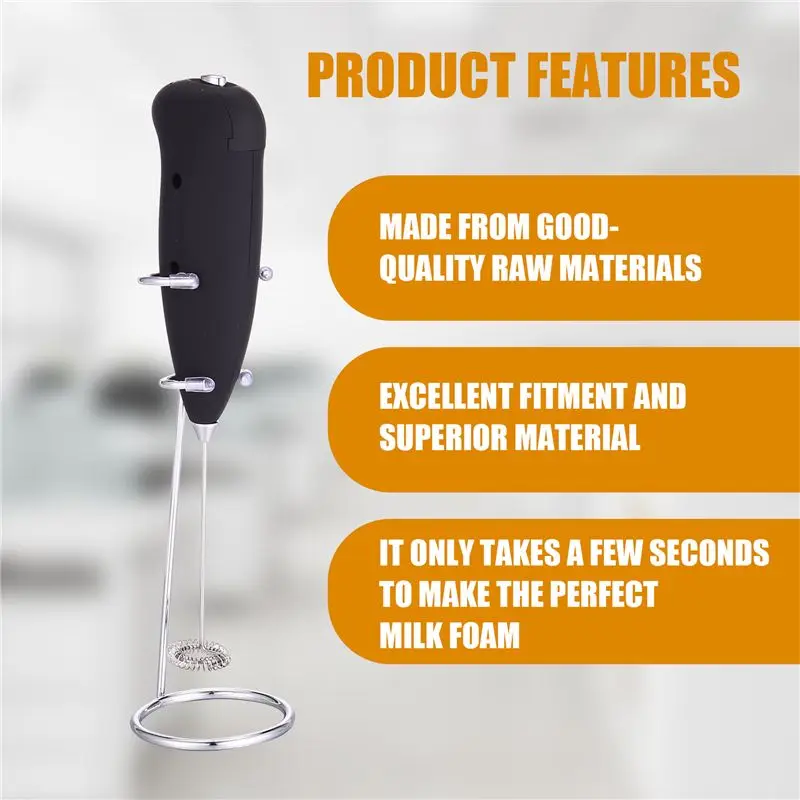 B02C-Milk Frother With Stand Handheld Whisk Drink Foamer Mini Blender Mixer For Coffee Frappe Bulletproof Matcha Espresso
