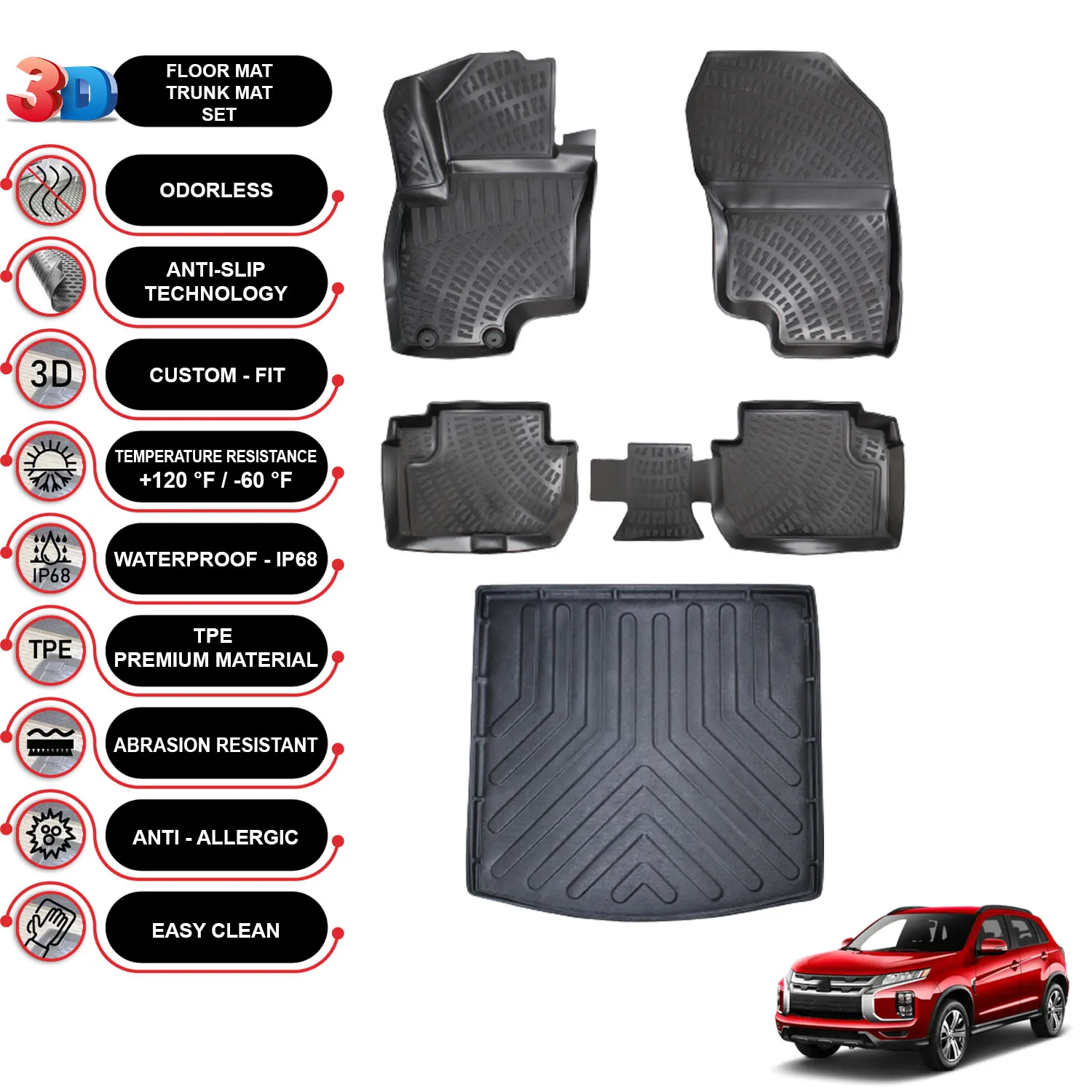 

Mitsubishi Outlander Hybrid - (2019-2023) - Floor Mats + Cargo Trunk Liner - SET