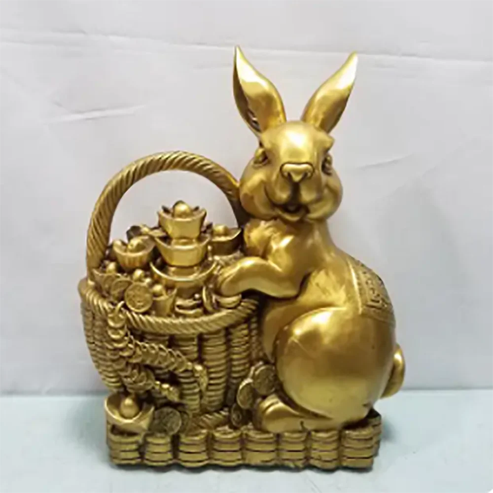 Pure copper Zodiac rabbit Fugui copper rabbit geomantic ornaments Zhaocai Yuanbao auspicious rabbit living room porch home craf