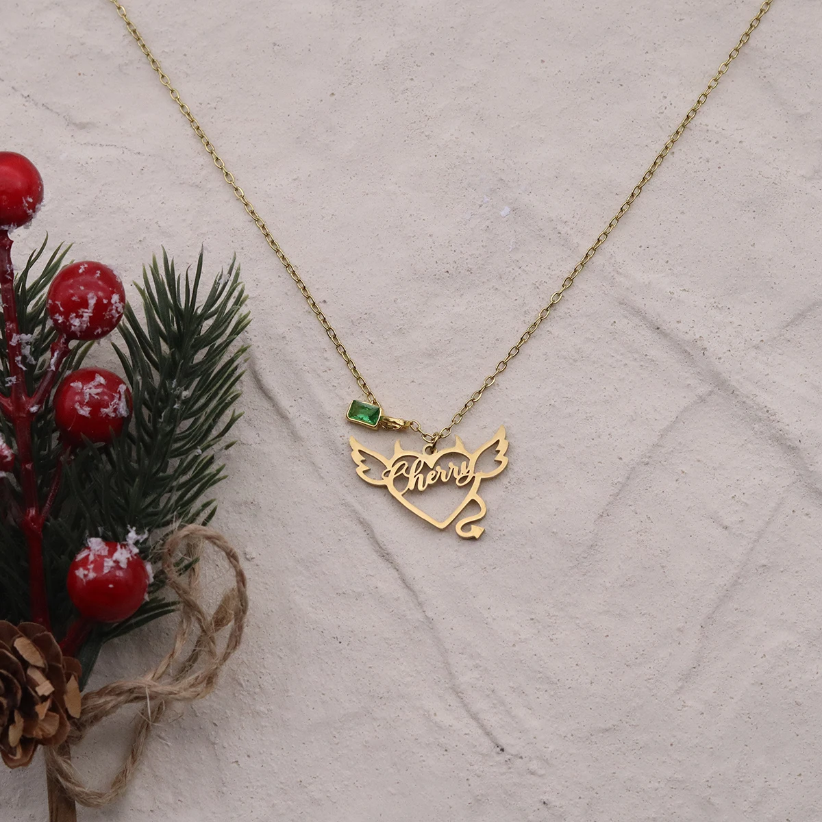 Personalized Letter Hollow Heart Wings Necklace Stainless Steel Sweet Cool Customized Jewelry Gift for Women Couple Birthday
