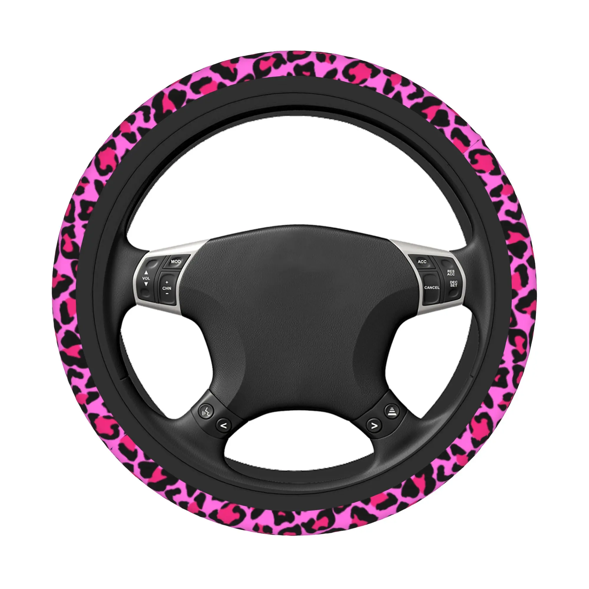 Pink Leopard Print Car Steering Wheel Cover  Camouflage Auto Steering Wheel Protector Fashion Auto Decoration Car Accessories - view 2