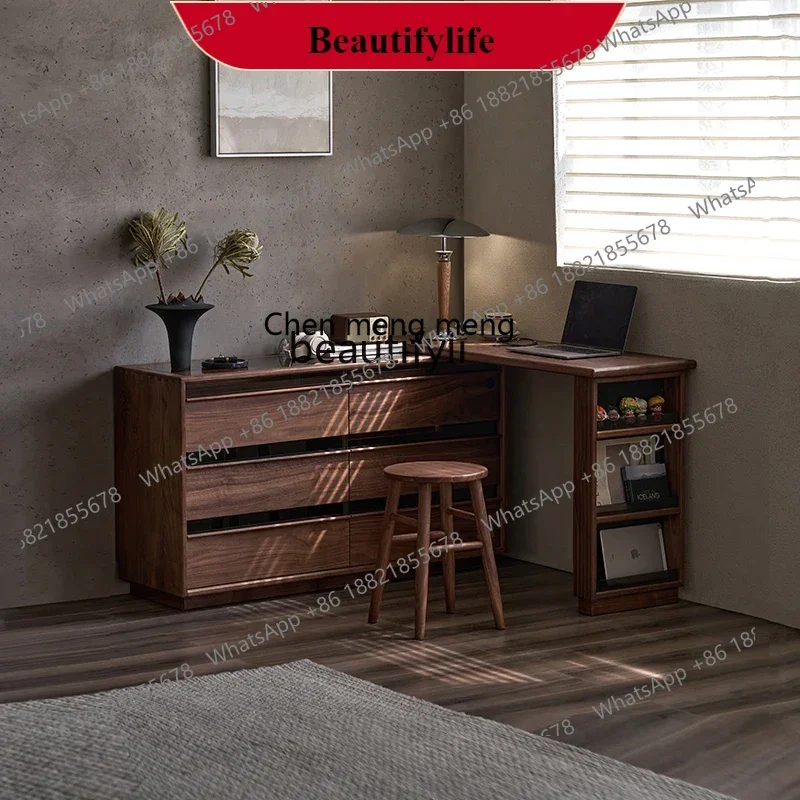 

G153 Solid wood chest, dresser, integrated cabinet, makeup table, black walnut retractable storage cabinet corner