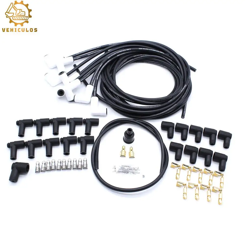 

9001C 1Set Universal Spark Plug Wire Set New Car Engine 8mm Wire Kit With 8 Black Universal 90 Degree Ceramic Boots Accessories