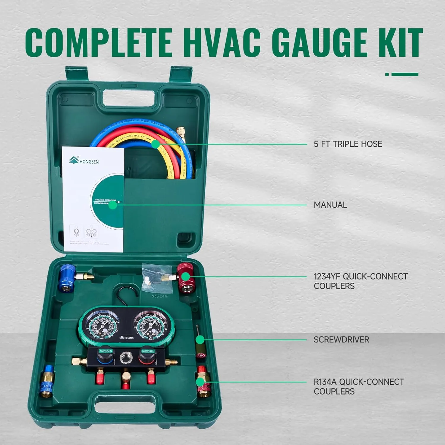 Hong Sen HM2-V-1234 Pressure Gauge Suit For R134 R1234 R410 Refrigerant Charging Manifold Gauge Kit for Cars Air Conditioner
