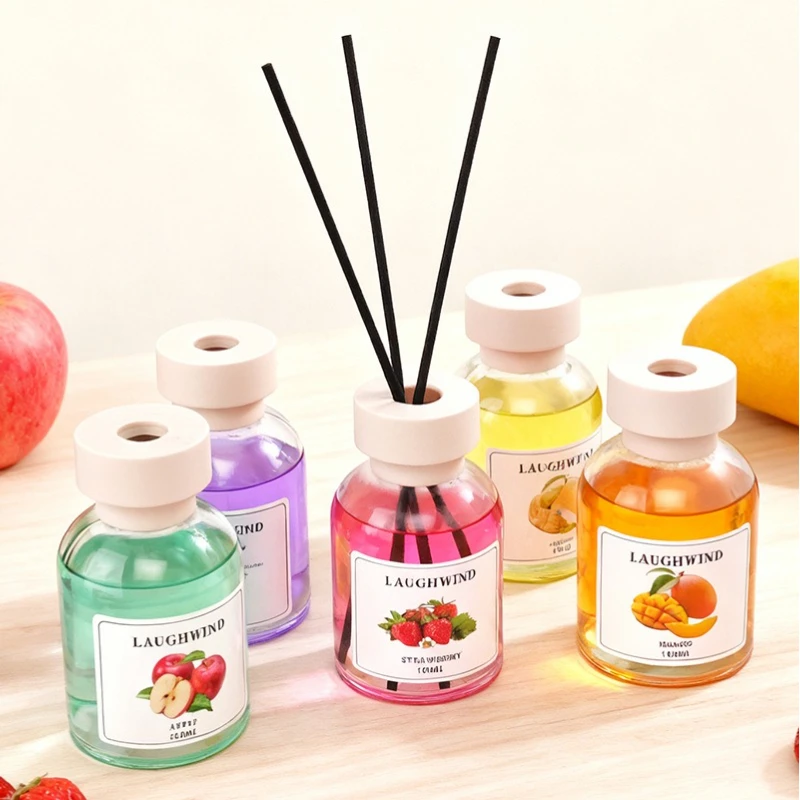 Fruit Scent Flameless Reed Diffuser Colorful Liquid Home Fragrance for Bedroom Bathroom Toilet Indoor Air Freshener Decor