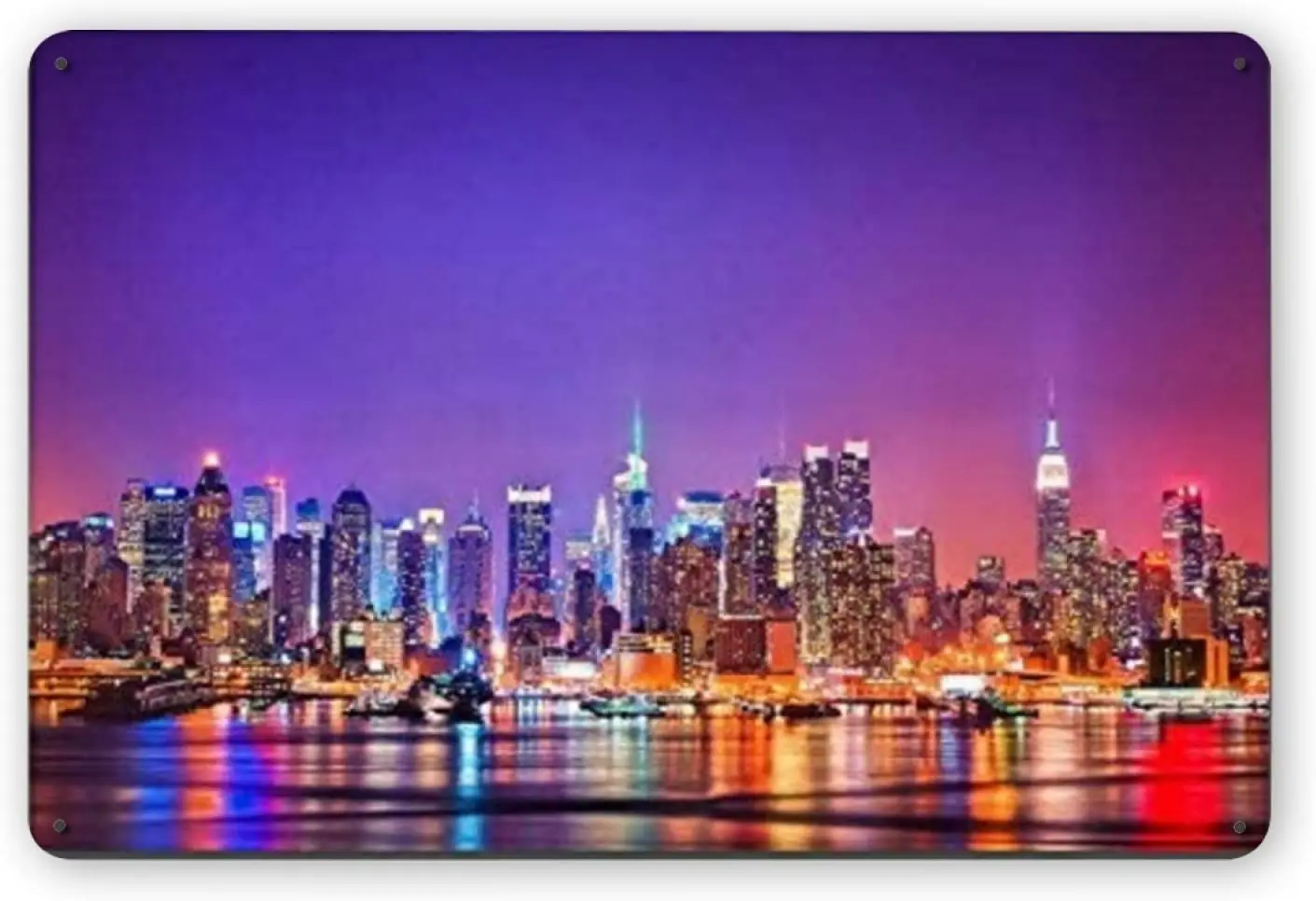 Woollywonder Knits New York City Night Landscape Metal Sign Retro Wall Decor Wall Art Decoration Plaque for Home Kitchen Bar