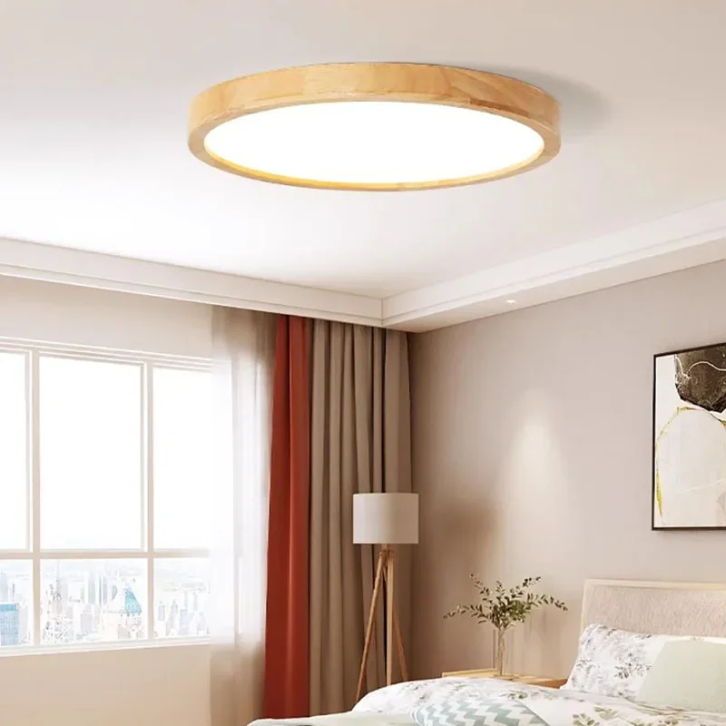 2026 Nordic Ultra-thin Acrylic LED Wooden Ceiling Lamp for Living Room Bedroom Ceiling Lamp Wood Fixture Lamp 30/40/50cm