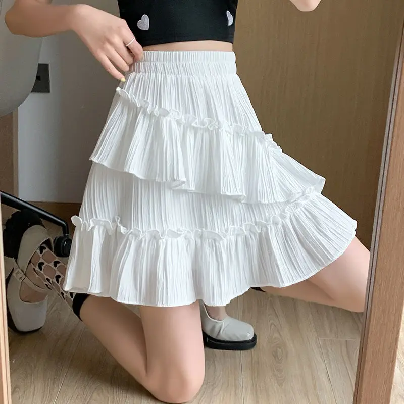 2023 Summer Fashion High Waist Slim Spliced Ruffle Edge Age Reducing A-line Versatile Irregular Solid Color Women's Short Skirt