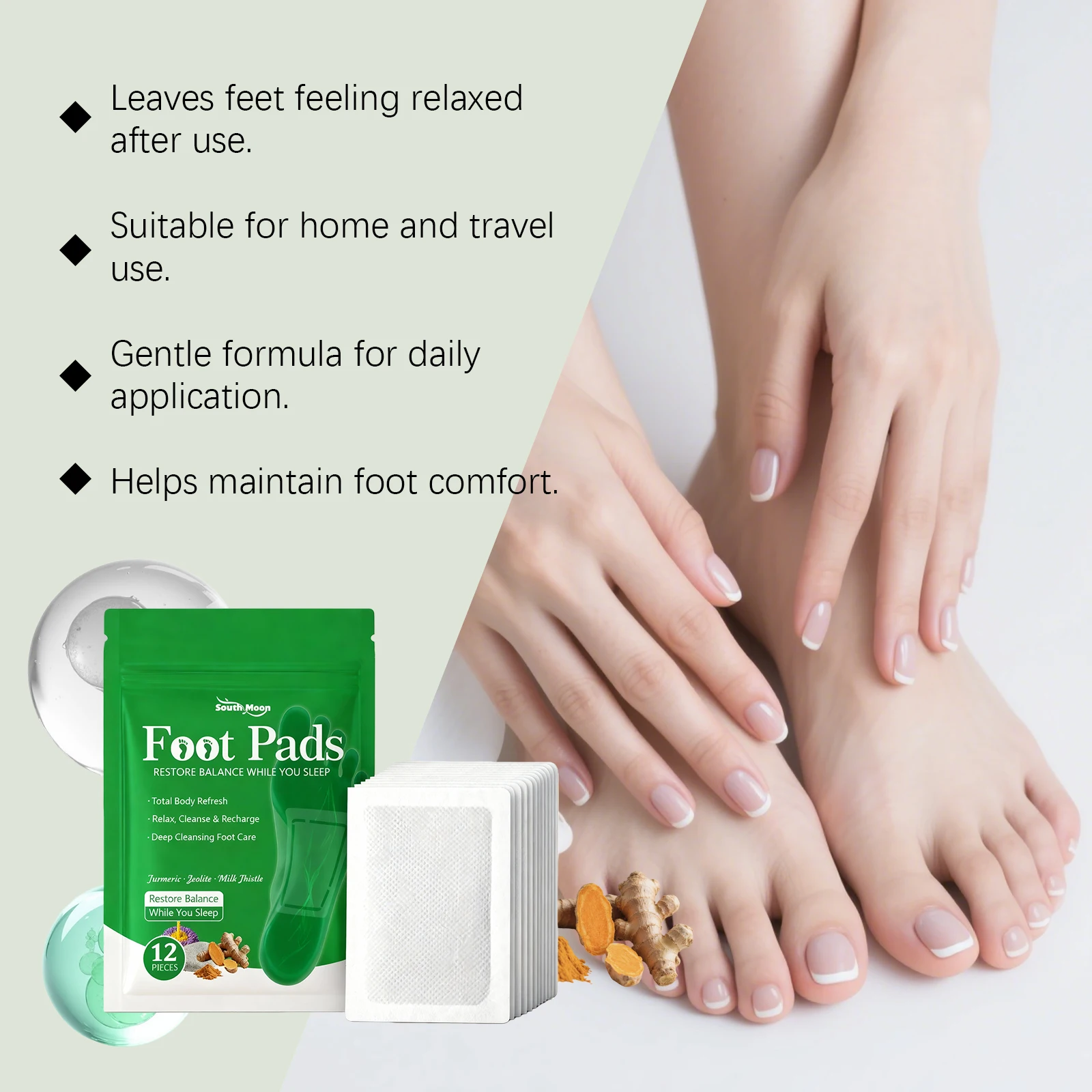 South Moon Foot Pads for Tired Feet Recovery Turmeric Ginger Deep Cleansing Fatigue Relief Swelling Reduction Foot Care Stickers view 4
