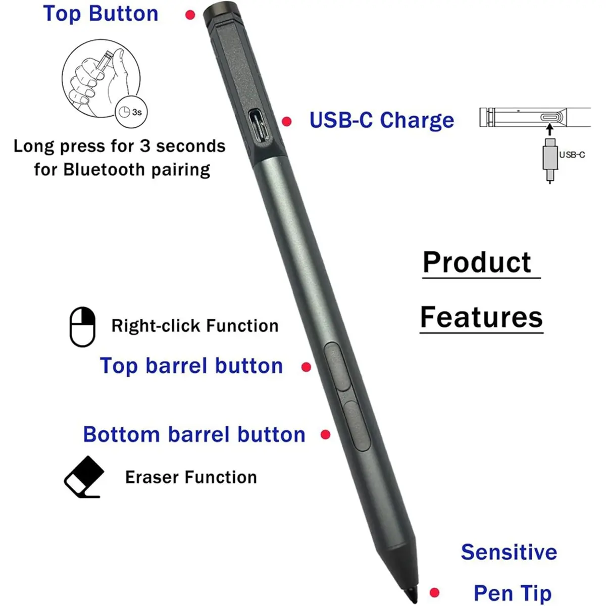 a23g-lenovo-miix-520-yoga-730-14c-15-c740-x1-920-7-6-720用スタイラスペン交換品-bluetooth-4096圧力感応機能付き