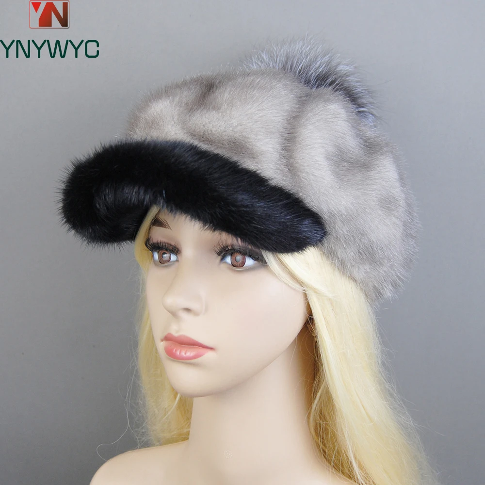 Real Mink Hat Beanies For Women Luxury Real Mink Fur Hat Fashion 2024 New Winter Keep Warm 100% Genuine Fur Russian Female Hat