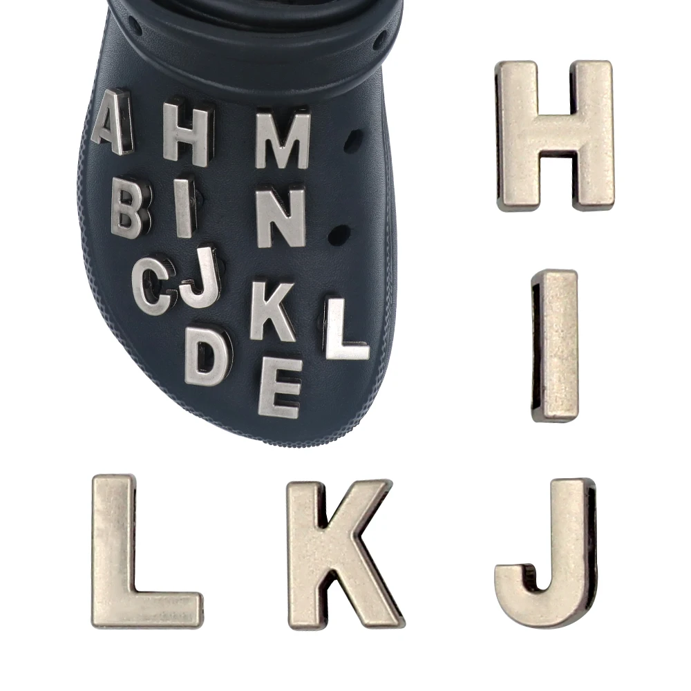1 Set 27 Pcs クロックス Shoe Decorations Charm Hollowed-out Punk Style Metal Alphabet 지비츠 Accessories Buckles Detachable Slipper Pins