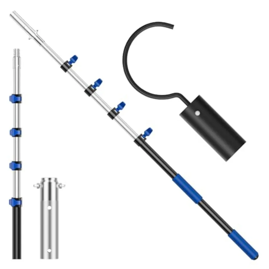 

Pool Pole 16Feet Pool Pole Telescopic Stainless Steel Retrieval Hooks for All Robotic Pools Cleaner Robot Hooks for Heavy Duty