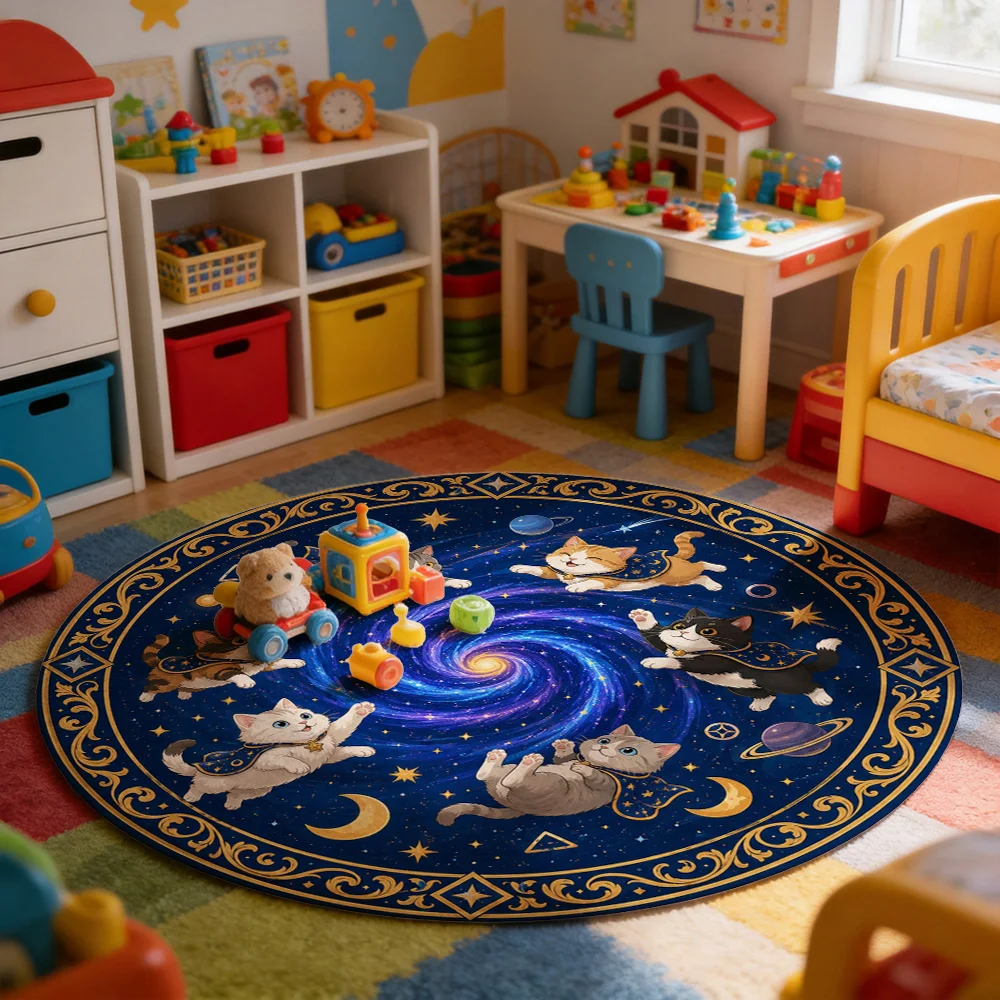 Galaxy Cat Constellation Area Rug Pet Mat Cosmic Space Animal Design Living Room Decor