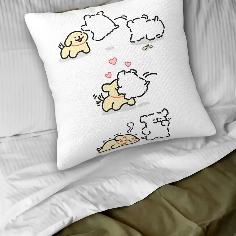 1pc Cute Maltese & Golden Retriever Puppy Pillow Cover, Adorable Line Art Dog Design Cushion Case for Bed Sofa Home Decor Gift