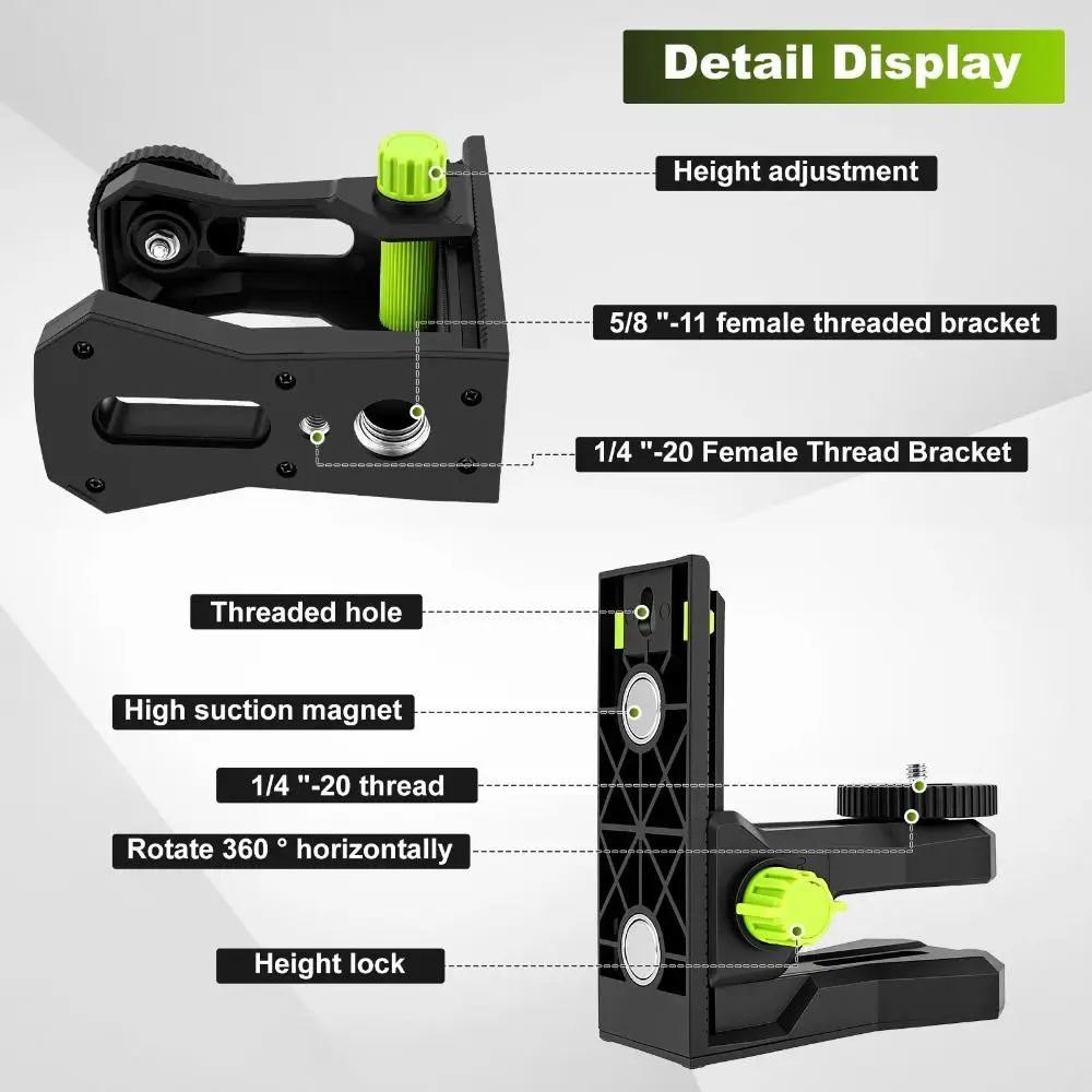 ABS Laser Level Bracket 360° Horizontal Rotation L-Shape Laser Level Adaptor Adjustable Clip 1/4''-20 Threaded