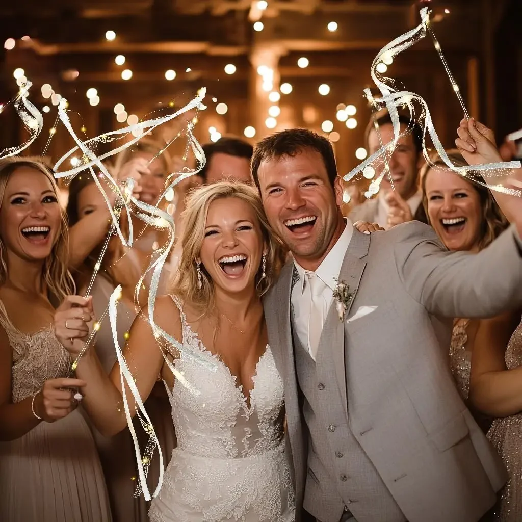 20-200Pcs Light Up Wedding Sparklers Wedding Wands Ribbon Streamers LED Silk Fairy Wands with Bells for Birthday Concert Raves