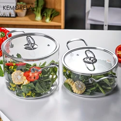 KEMORELA 1PCS Glass Cooking Pot 2.5L/3.5L Heat Resistant Simmer Pot Dual Handles Pots with Pot Lid Borosilicate Glass Cookware