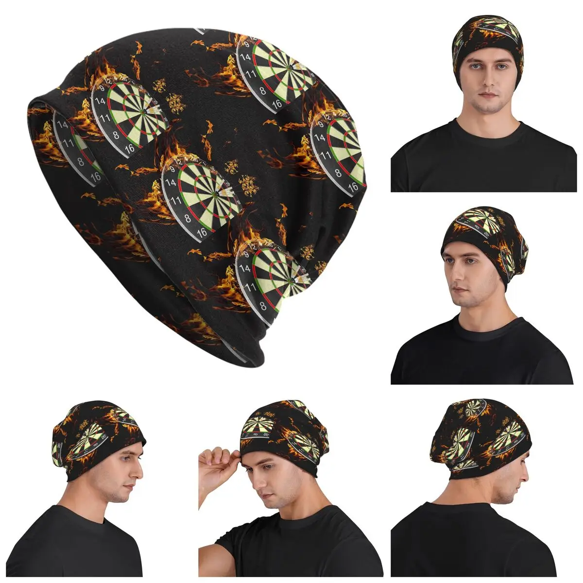 Flaming Dart Board Skullies Beanies Hats Warm Autumn Winter Outdoor Cap Knitted Bonnet Caps for Men Women Adult