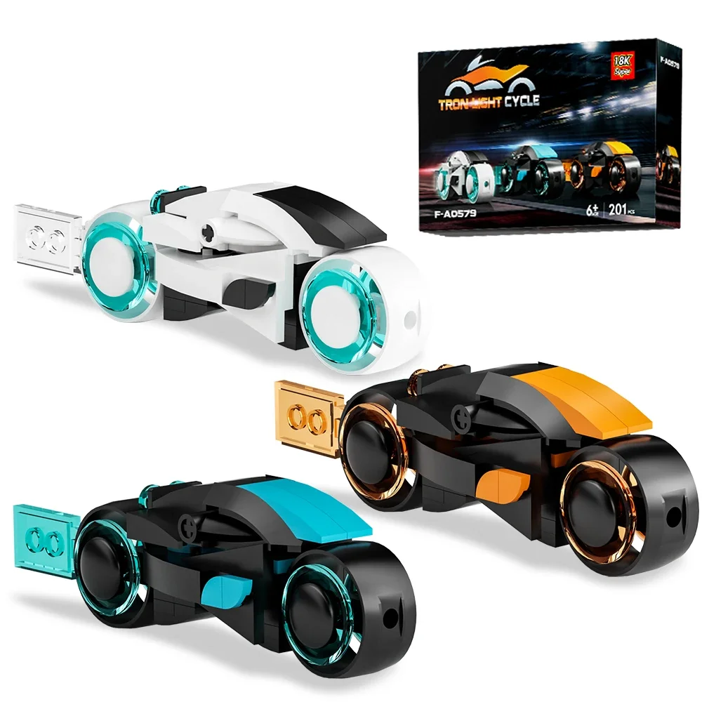 MOC-bloques de construcción de motocicleta para niños, accesorios de películas de ciencia ficción, Tron Moto, modelo de ensamblaje de partículas pequeñas, juguete para niños (201 piezas)