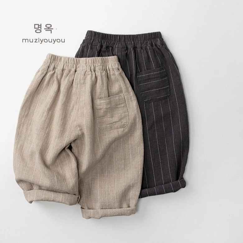 Boys Pants 2026 Spring and Summer New Childrens Clothing Boys Baby Personality Casual Cotton and Linen Vertical Stripe Pants