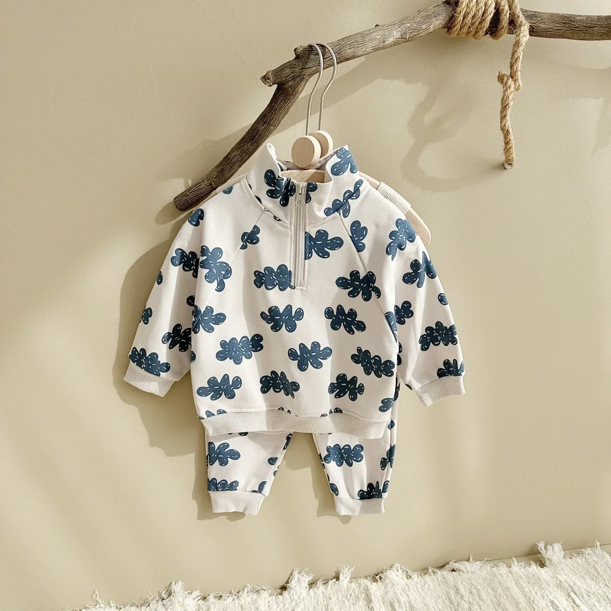 Baby Boys Clothing Sets Children Cloud Print Zipper Sweatshirt Kids Clothes Girls Cotton Long Sleeve Pullover Tops+Pant Suits