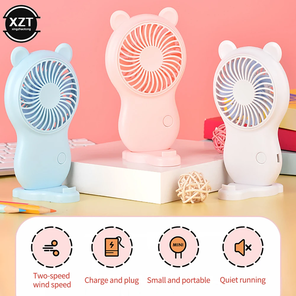 Cartoon Mini Handheld Fan USB Rechargeable Hand Held Small Pocket Fan Portable Desktop Air Cooler Outdoor Travel Cooling Fans