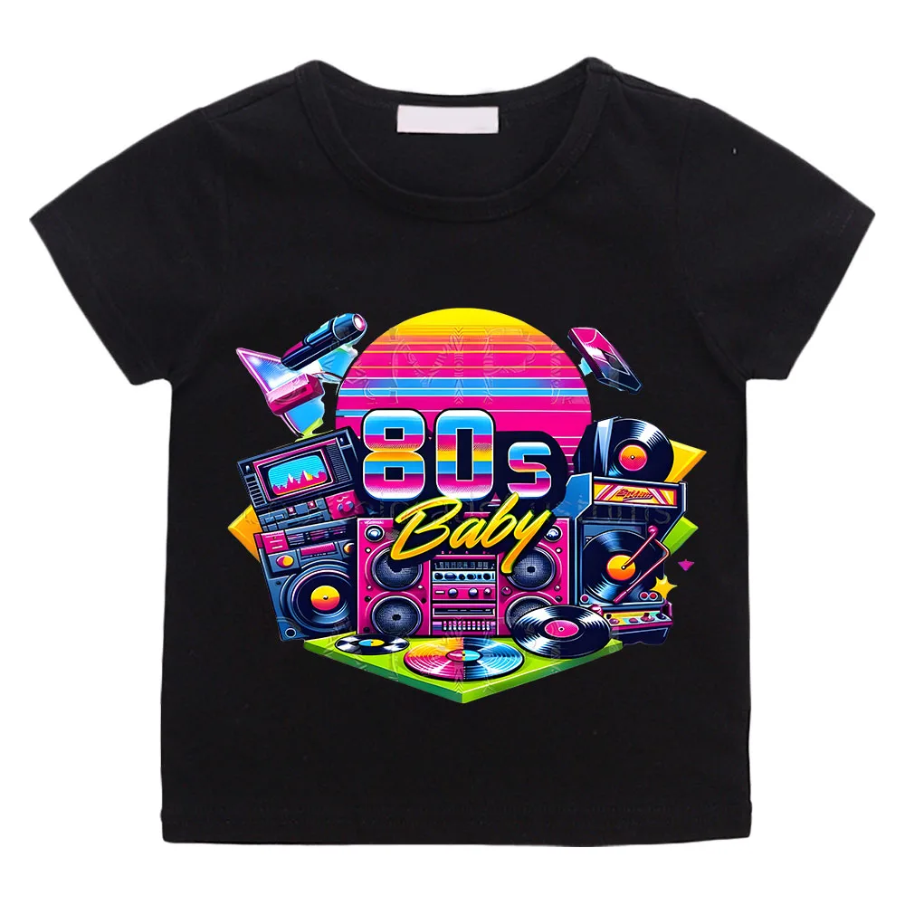 Kaus anak laki-laki motif musik 80S, t-shirt motif Hip Hop lengan pendek kartun untuk bayi perempuan Y2k