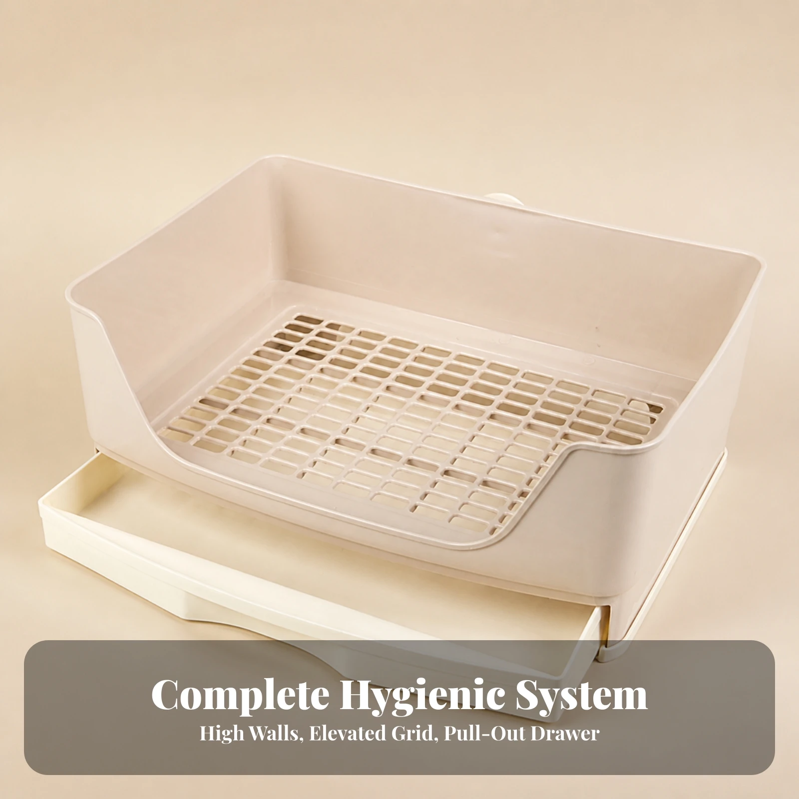 Small Animal Toilet with Slide-out Drawer Odor Resistant Rabbit Litter Box with Drawer Guinea Pig Litter Pan with Grid