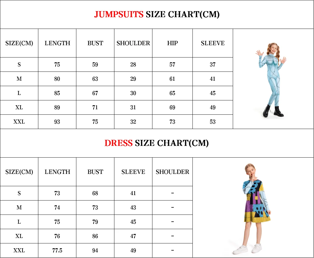 ZAWALAND Spaventoso Sally Vestito Divertente Costume Cosplay Ragazze Halloween Sally Party Dress Up Zentai Body Bambini Abiti da ragazza