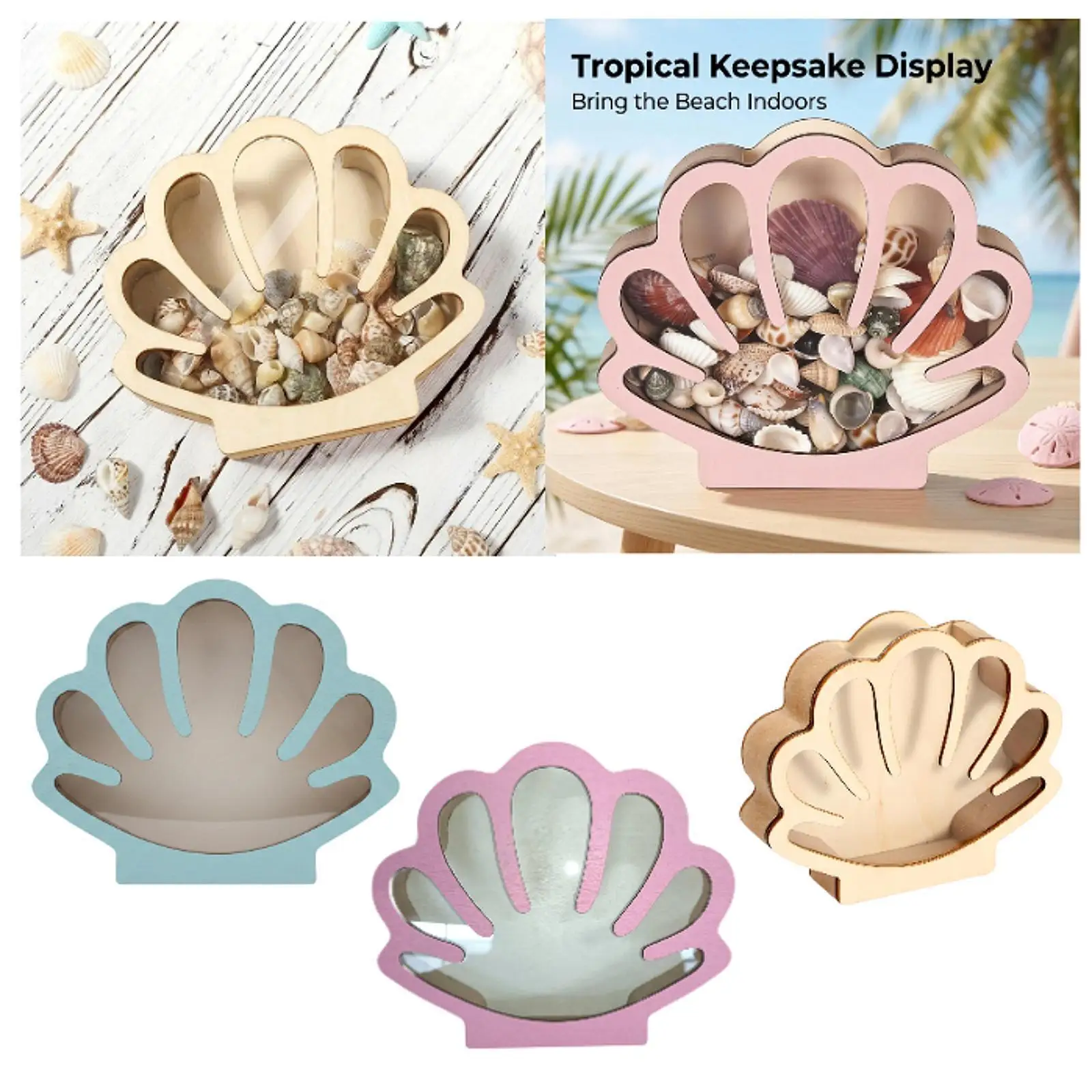 Multipurpose Wooden Seashell Holder Display Box Coastal Decor Storage Home Accessories for Gifts