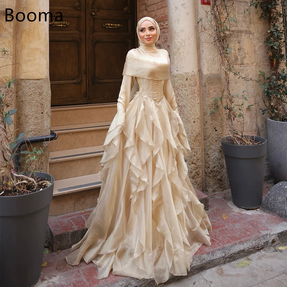 Booma أنيقة مطوي س الرقبة ألف خط فساتين رداء حفلات رسمية للنساء كم طويل فستان حفلات بسيط تخصيص 2025