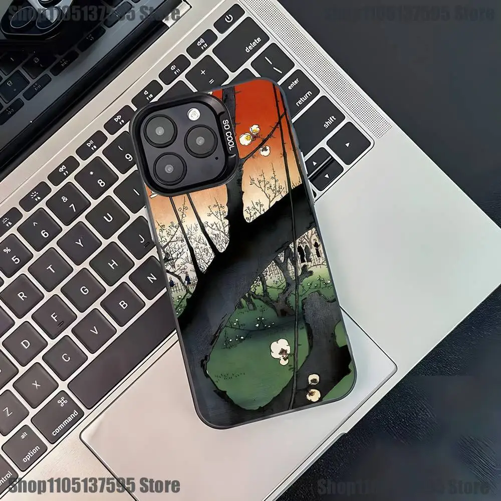 Japan Stijl Ukiyo-e Telefoon Case Voor iPhone 17,16,15,14,13,12,11,Pro,XS,Max,Plus,Mini,SE4,E Zwart Matte Schokbestendige Cover