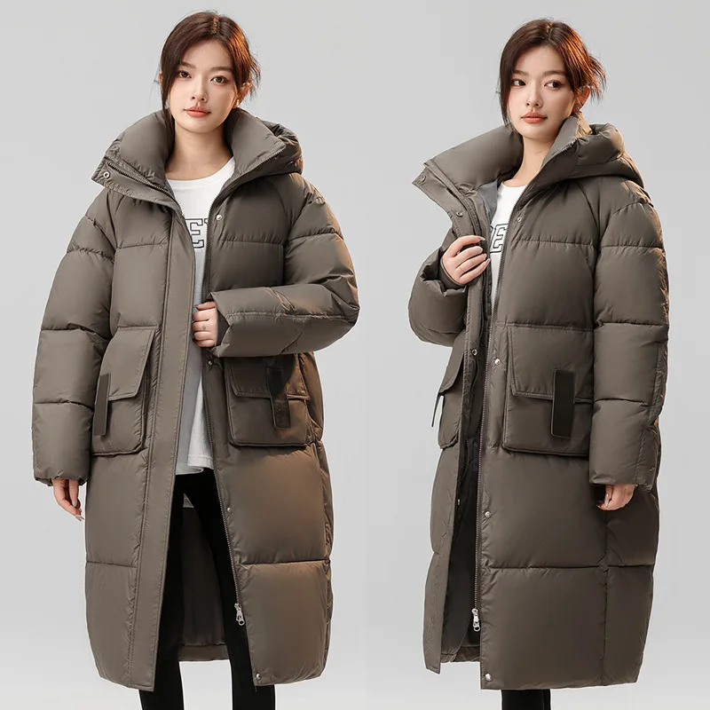 PinkyIsBlack 2024 New Autumn Winter Women\'s Hooded Puffer Jacket Coat Warm Long Parkas Thick Brown Winter Clothes Women Outwear