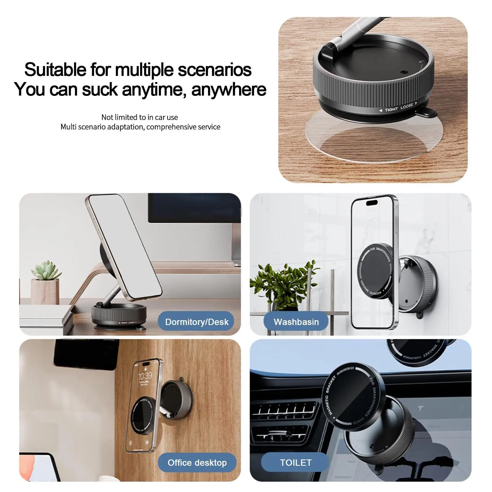 

Magnetic Car Phone Holder Adjustable Magnetic Suction Cup Car Phone Mount For Driving Gym Bedroom Office Desk Kitchen Travel