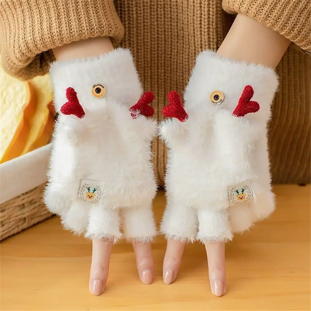 Xmas Gifts Soft Winter Gloves Half-Finger Flip Warm Student Writing Gloves Women Girls Antlers Knit Mittens