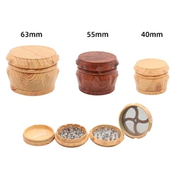 Tobacco Grinder With Cutting Blades 40 55 63MM Wood Zinc Alloy 4 Layer Herb