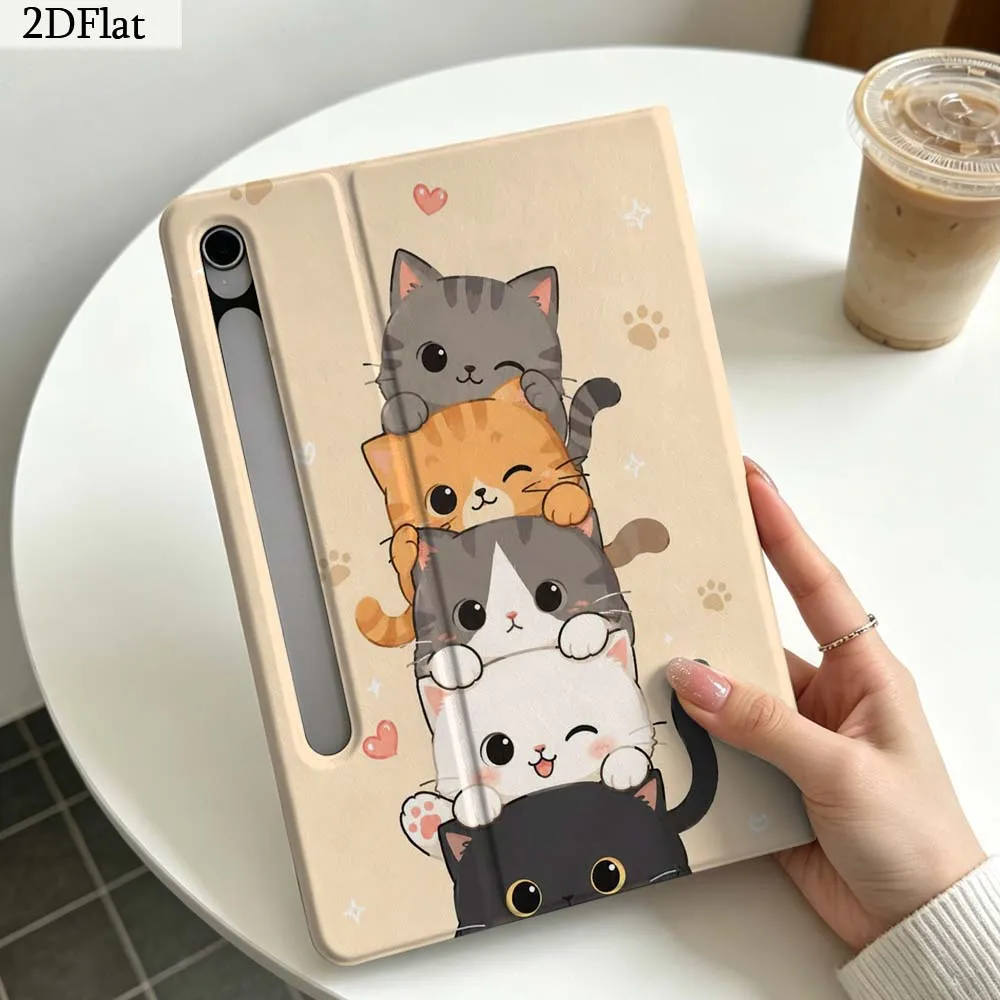 Cute Cat Stack Pink For Samsung Galaxy Tab S11 S10 S9 S8 S7 S6 A11 A10.1 A9 A8 A7 Ultra FE Plus Soft Tablet Case Gift