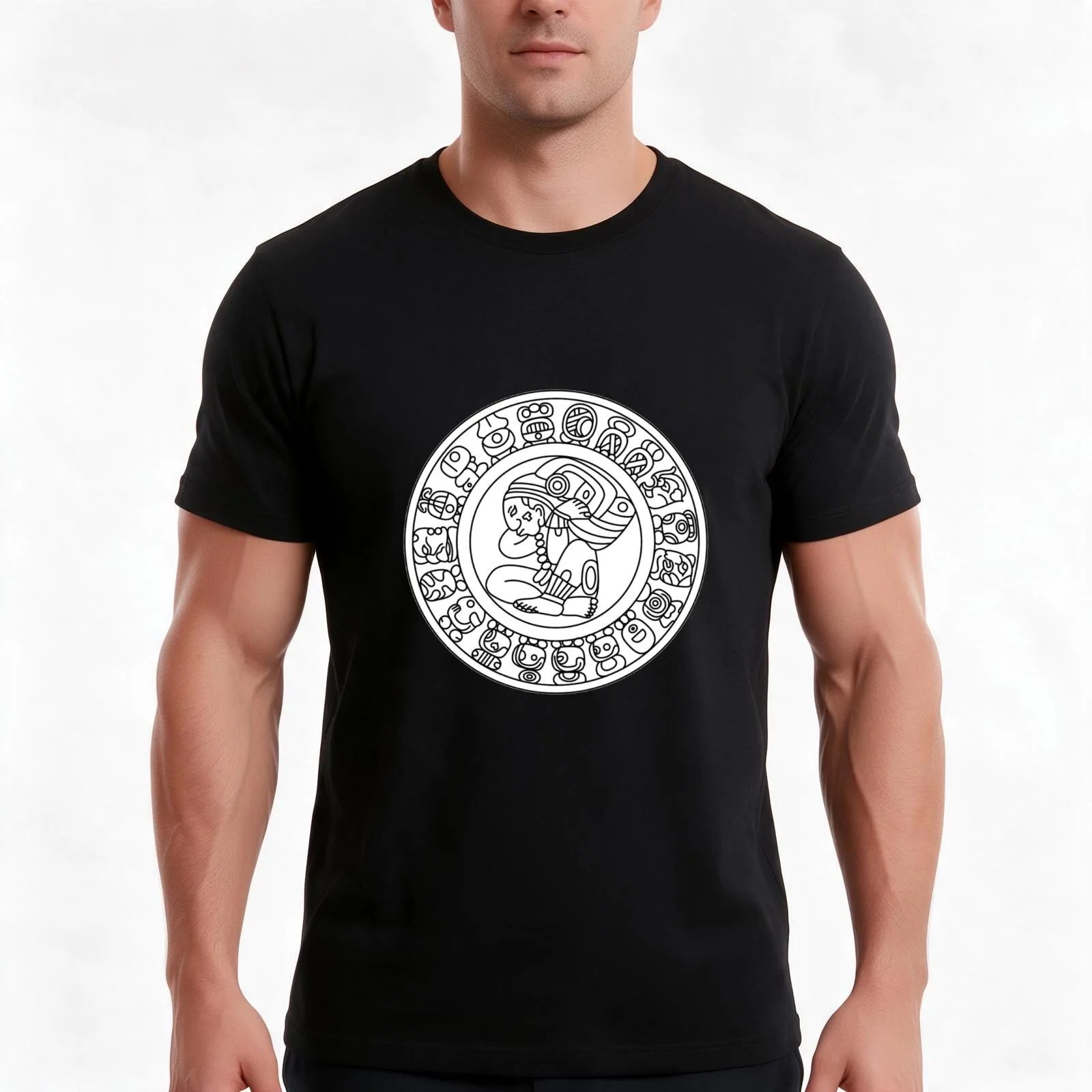 The Mayan Calendar T-Shirt, Summer Casual Cotton Tee, Oversized Streetwear Tops, Vintage Graphic Print, Loose Fit Short Sleeve