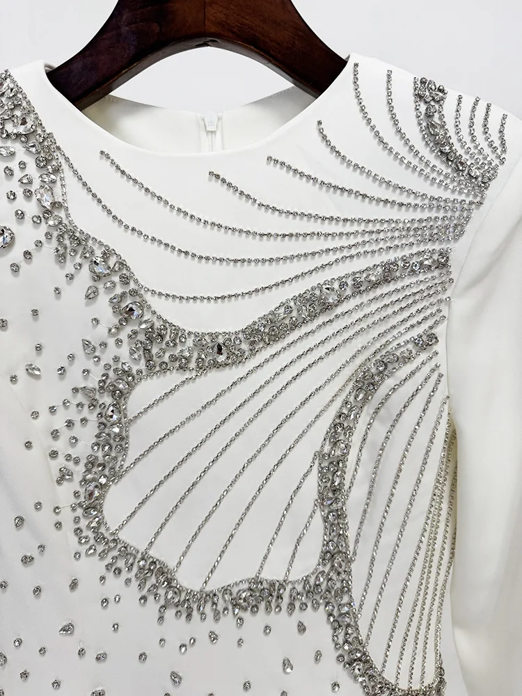 High street mais recente moda 2025 designer feminino manga longa luxuoso cristal diamantes frisado longo maxi vestido