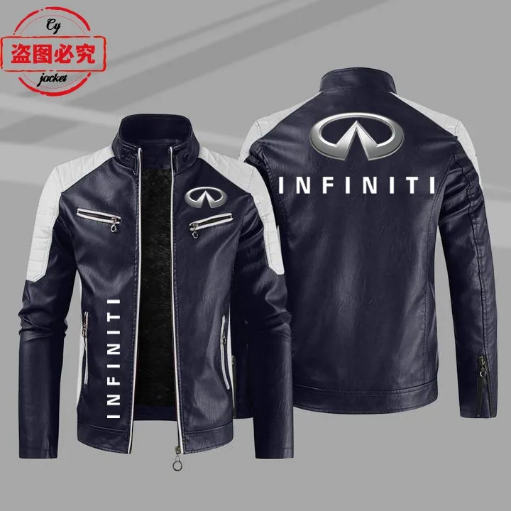 Infiniti logo jacket, vintage pu leather jacket, windproof autumn and winter men's contrasting leather jacket