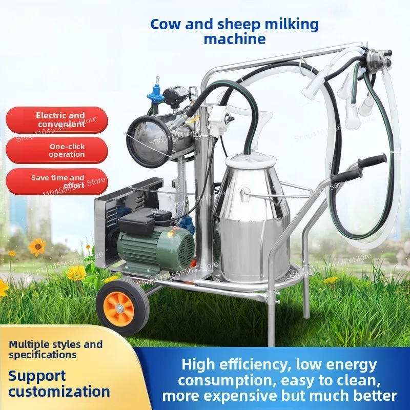Vacuum Pulse Milking Machine for Cows Goats Camels, Stainless Steel Single/Double Bucket for Farm Milking