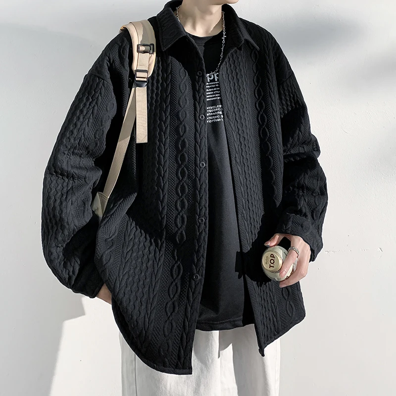 

Мужской повседневный свободный кардиган с длинным рукавом, весенне-осенний, модный, с отложным воротником, из дышащего полиэстера