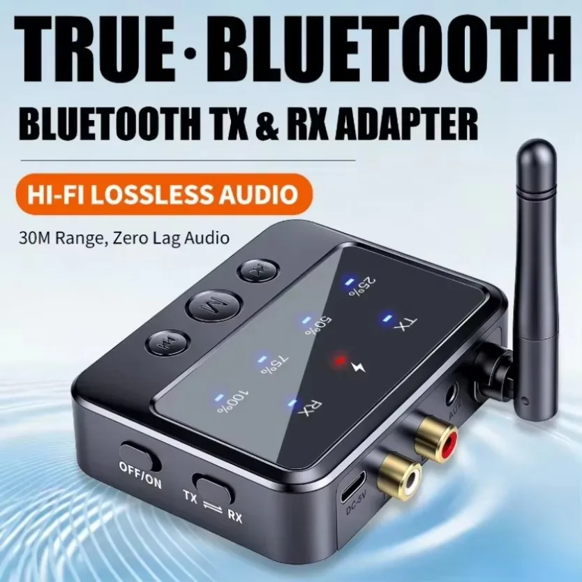 Wireless Bluetooth 6.0 Audio Adapter 2 in 1 Transmitter Receiver 30M Low Latency RCA AUX 3.5mm for TV Speaker Headphone MP3
