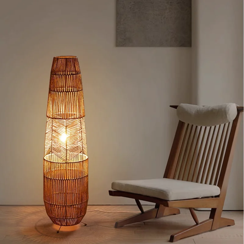 Wabisabi Style Floor Lamp With Hemp Rope Retro Designer Creative Homestay Living Room Sofa Side Bedroom Atmosphere Vertical Lamp