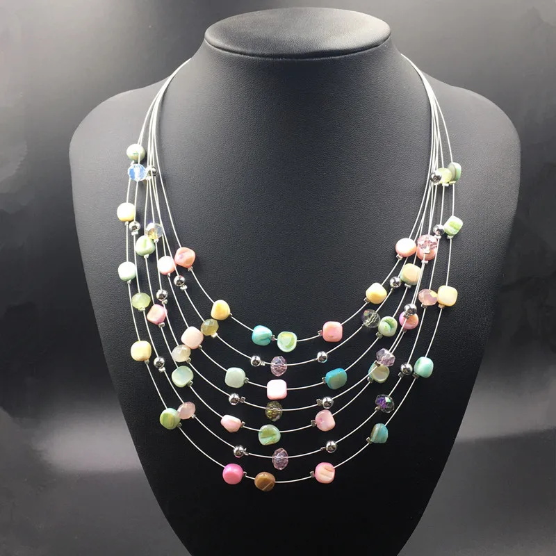 Bohemia Vacation Choker Necklaces Women Fresh Multicolor Geometric Beads Mixed Handamde Multilayer Necklace Woman Jewelry Gift